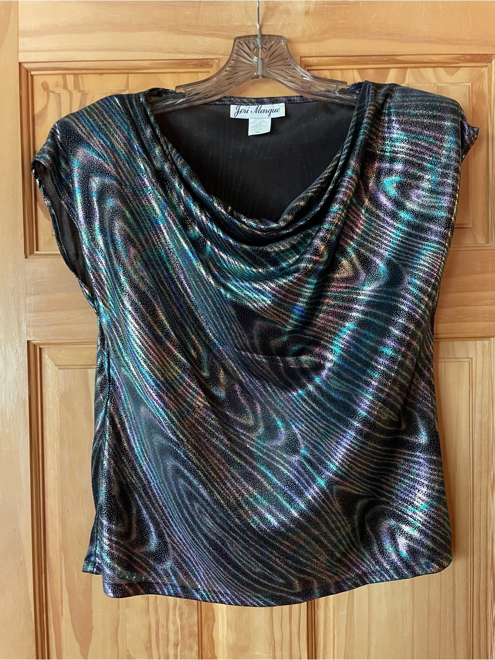 Vintage Iridescent Black Cowl Neck Blouse